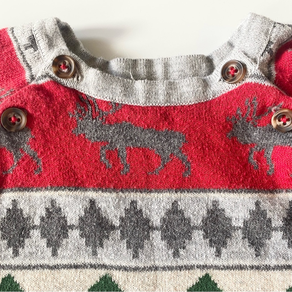 Hatley Baby Holiday Elk Fair Isle Baby Sweater Romper Size 18 to 24 Months - Picture 5 of 7
